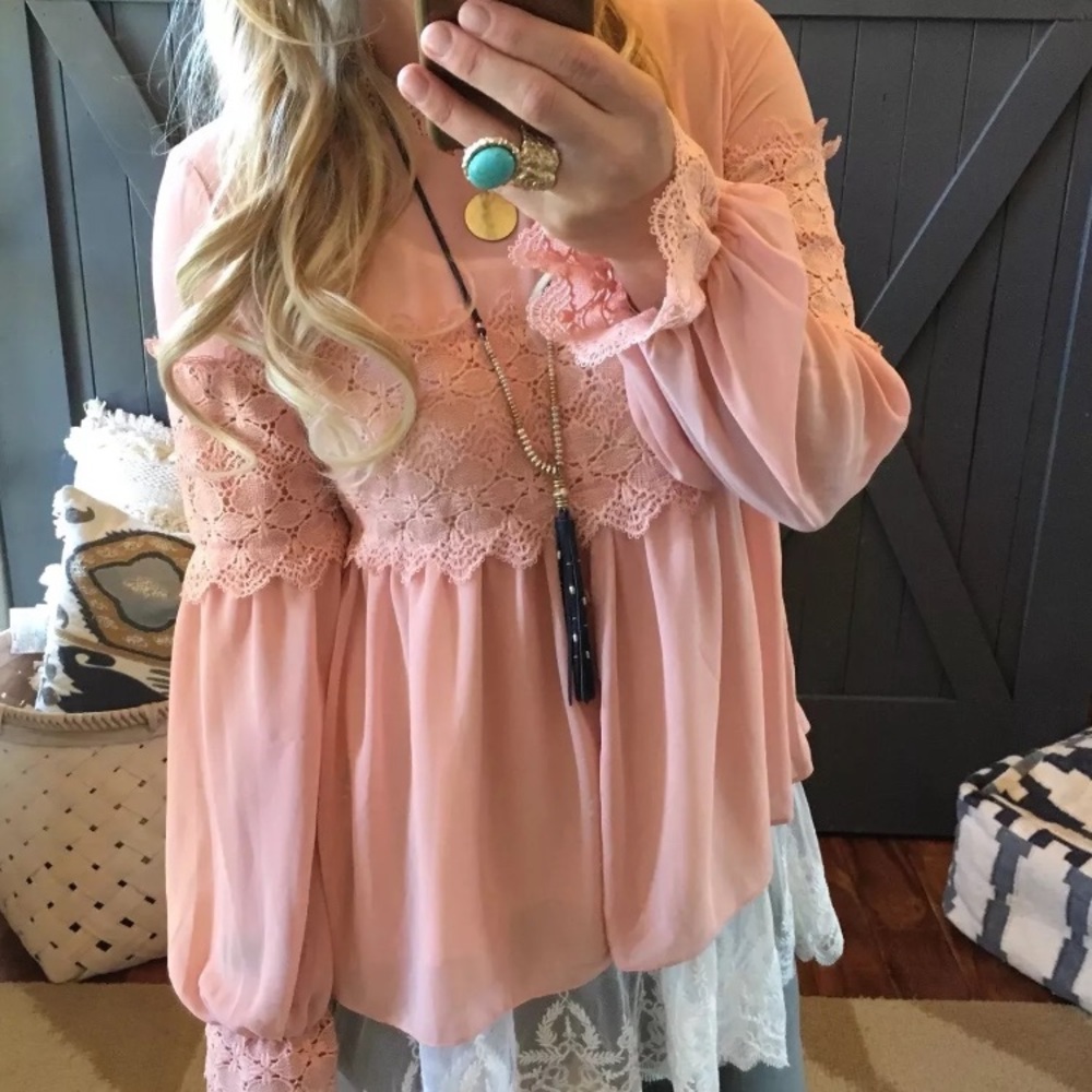 NWT Boutique Winter Pink Lace Boho Blouse Top - Picture 6 of 6